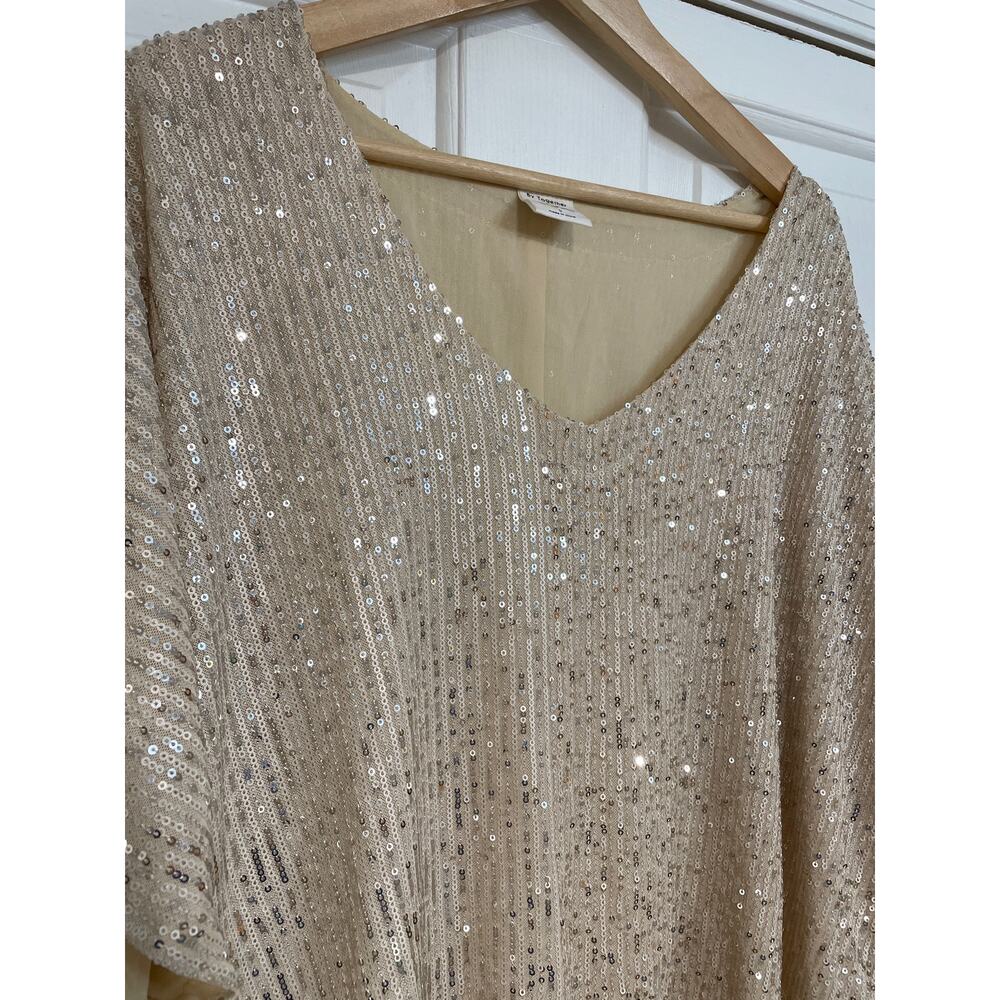 Sequin Slouchy Neutral Oversized Relaxed Dolman Sleeve Top S/M